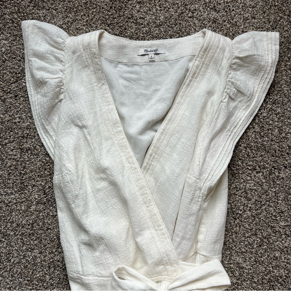 Madewell Ruffle-Sleeve Wrap Mini Dress in White, Size Small - Picture 4 of 10